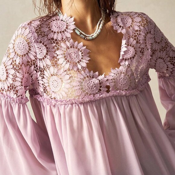 Pink Casual Women's Bohemian Style V-Neck Loose Long Sleeve Blouse - Picture 1 of 7